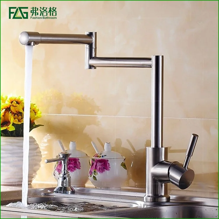 Sus304 Stainless Steel Silver Smooth Mirror Kithen Faucets Single Handle Hole Folding Faucet