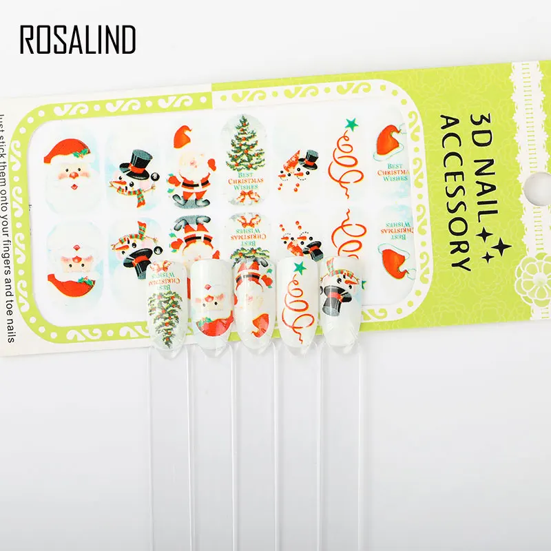 ROSALIND Art Christmas DIY Stickers for Nails Colorful Nail Stickers Flowers Water Decal Wraps Foil Sticker manicure