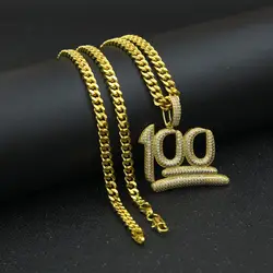 Хип хоп AAA CZ циркон проложили Bling Iced Out 100 Точек Подвески цепочки и ожерелья для мужчин рэппер ювелирные изделия с 30 дюймов золото кубинский