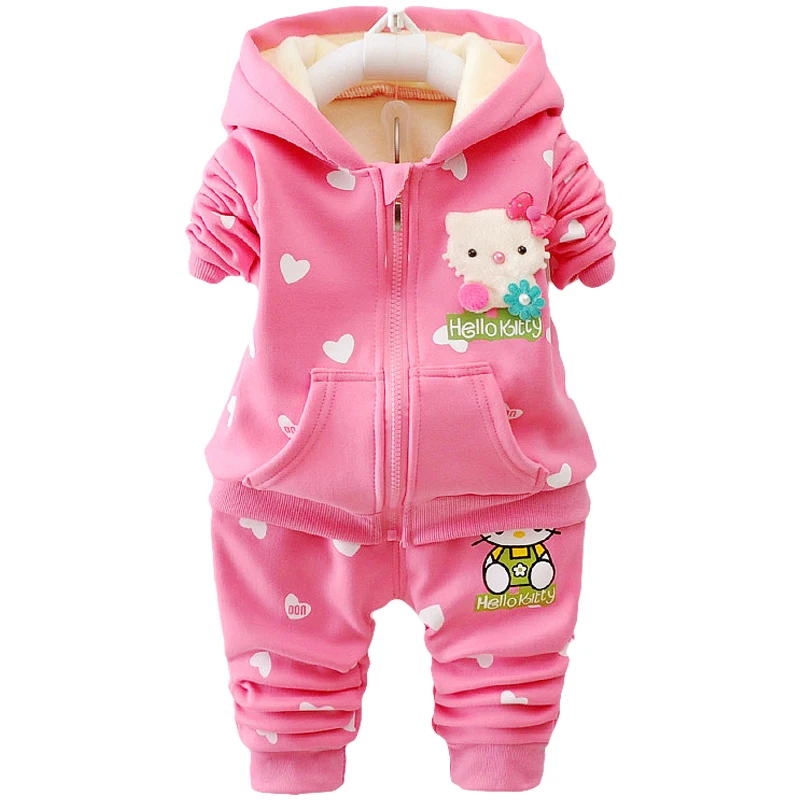 

Baby Girls Velvet Warm Thick Suit Toddler Kids Clothes Children Kids Hello Kitty Sheep Hoodies Jacket Trousers Pant Clothing Set