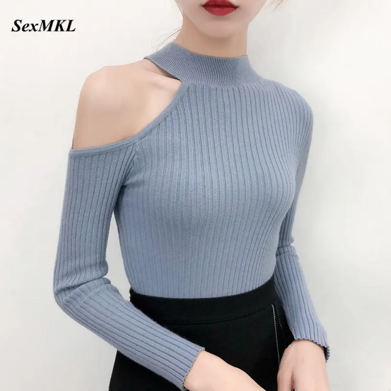 SEXMKL Women Pullovers Sweater 2021 Korean Winter Knitted Autumn Sweaters Fashion Knitwear Sexy Off Shoulder Elegant Ladies Tops | Женская