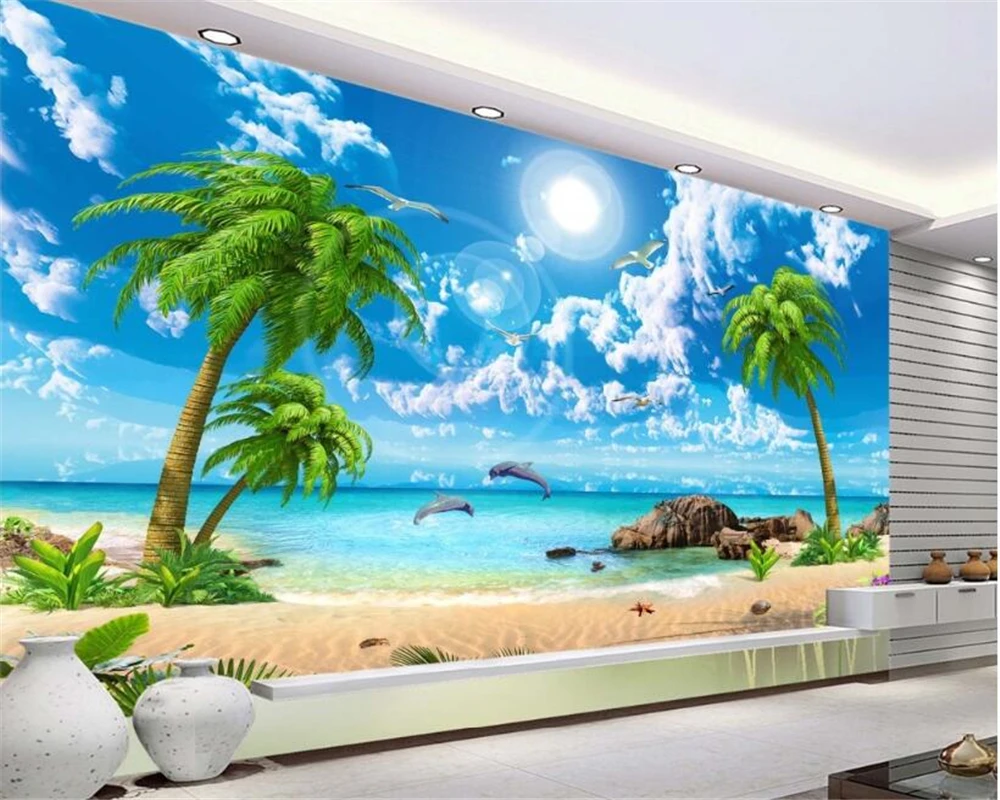 beibehang 3d wallpaper HD Beautiful Dream Sea View Coconut Beach Landscape  Wallpaper TV Wall Background papel de parede tapety _ - AliExpress Mobile