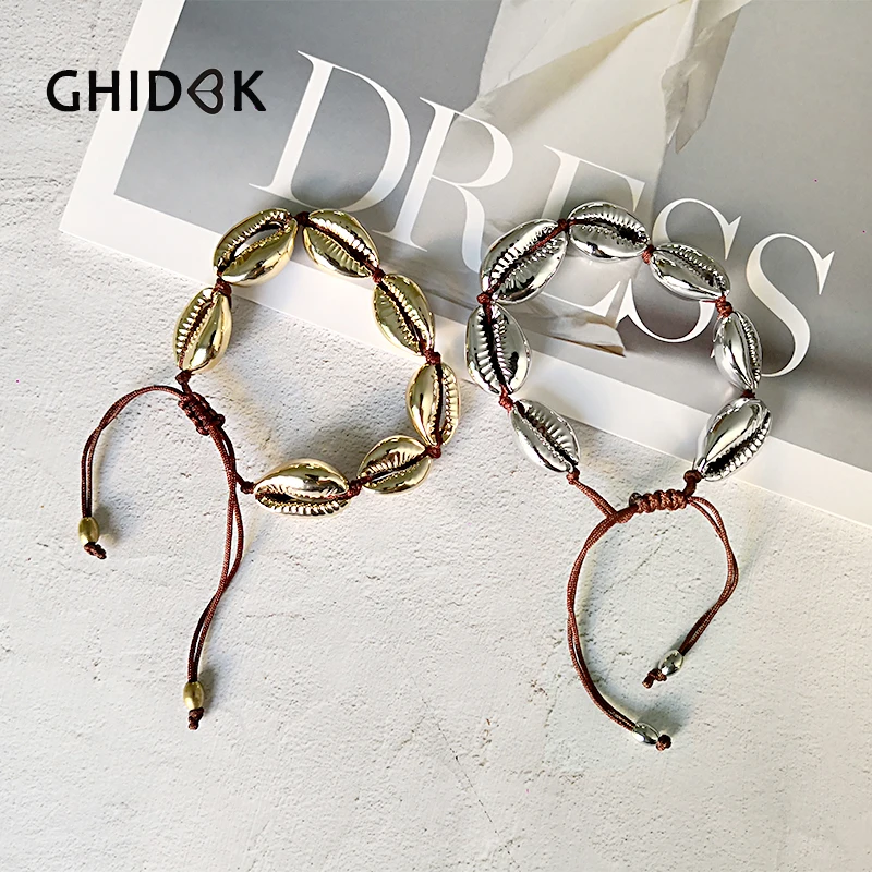 

GHIDBK Gold & Silver Natural Cowrie Shell Bracelet Femme Adjustable Summer Jewelry Boho Sea Shell Bracelets Jewelry For Holiday