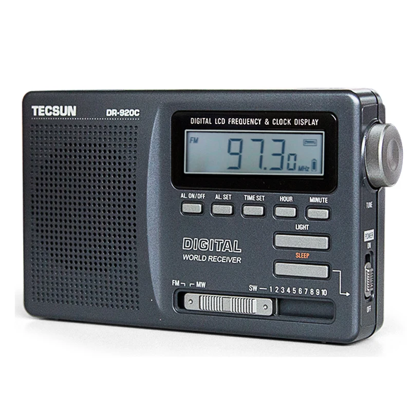 Tecsun DR920C DR-920C радио FM MW SW 12 диапазон цифровые часы приемник и подсветка FM портативный радио рекордер серый Y4139H