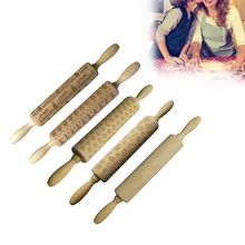 Рождество вечерние Кухня партии еда декоративные Скалки выгравированы тиснение ролик Xmas печенье пироги деревянный Роллинг булавки