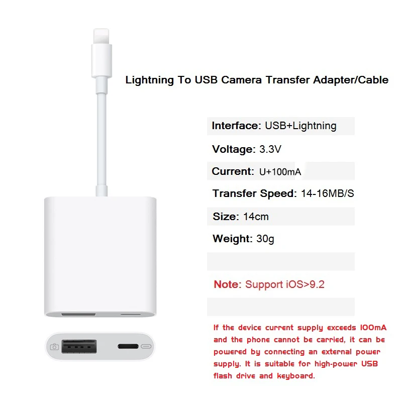 Адаптер OTG Lightning/USB для камеры адаптер SLR устройство чтения USB флеш накопителей iPad