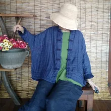 Новинка года. Осеннее женское льняное однотонное пальто в винтажном китайском стиле. Свободные куртки с длинным рукавом и круглым вырезом