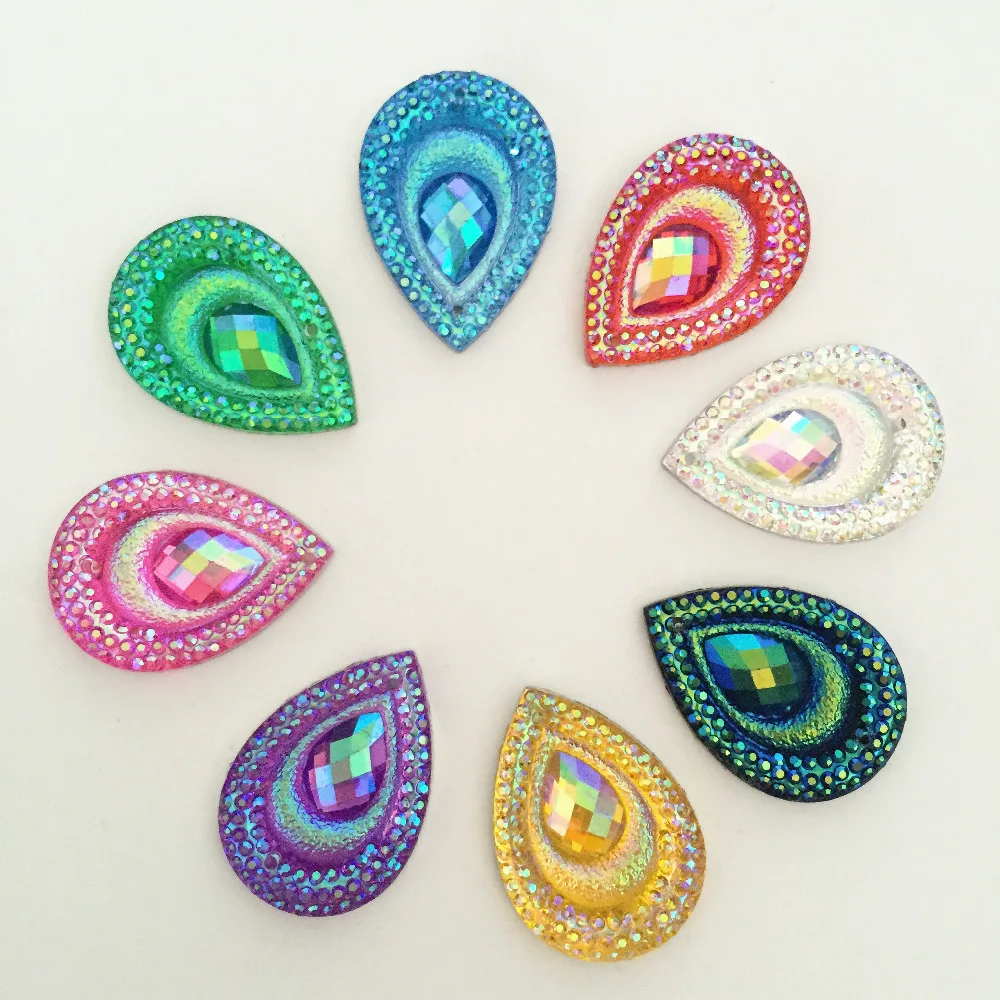 

Resin 10pcs 18*25mm AB Peacock eye Teardrop Flatback Rhinestone Wedding/ sewing 2 Hole diy craft C66