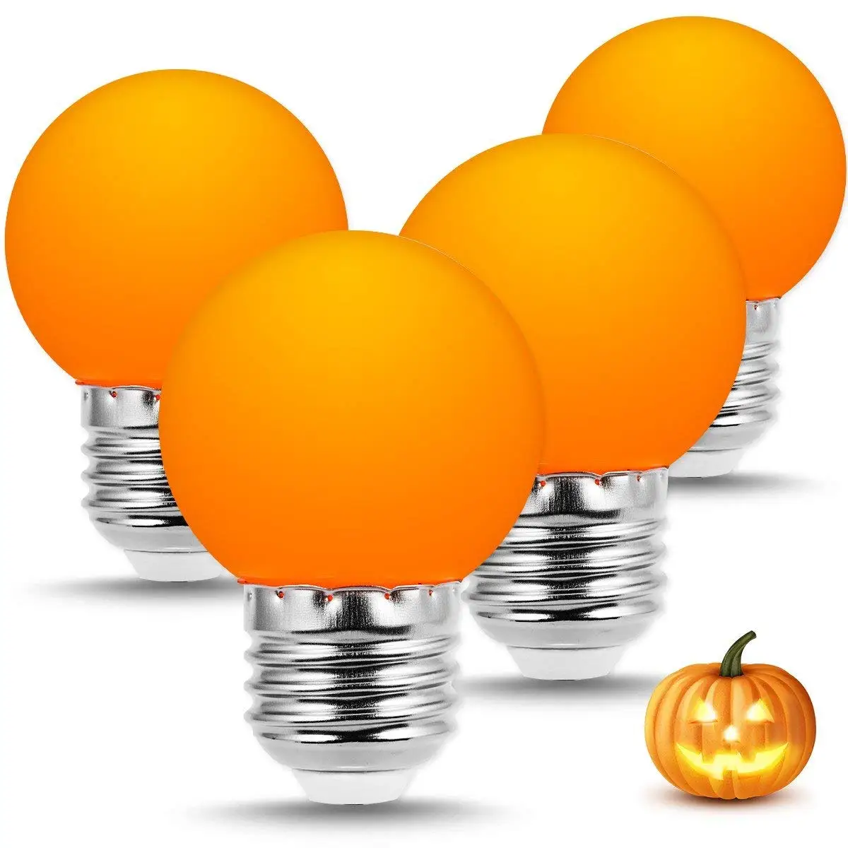 

Pumpkin LED Light Bulb E26 Orange Lights Globe G45 Mini 1W Sleeping Nightlight for Halloween Bedroom Holiday Decoration-4Pack