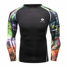 Men’s Compression Shirts for Bodybuilding Tight Skin Mens T-shirt Long Sleeves 3D Prints Workout Fitness Breathable Mans Shirt