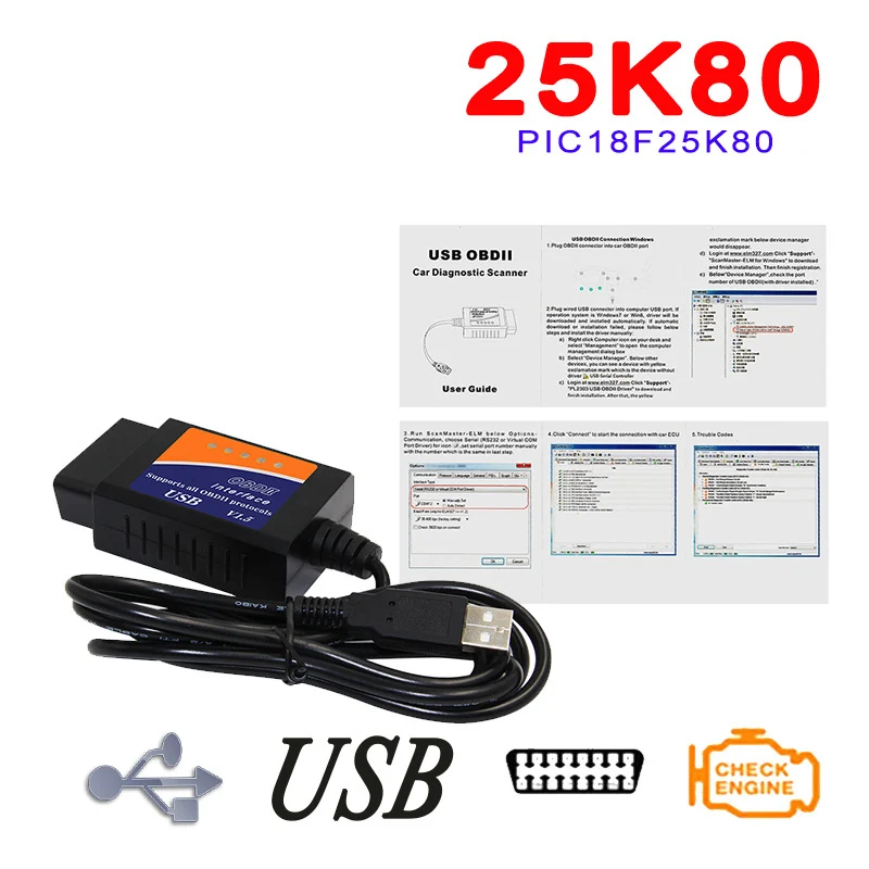 Elm327 USB V1.5 OBD2 Диагностический Автомобильный сканер Elm 327 OBD диагностический для