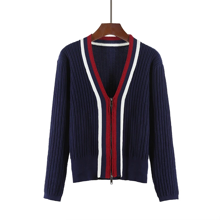 Autumn winter women sweater cardigans long sleeve V-Neck slim striped patchwork knitted female clothes casual zipper coat D236 Autumn winter women sweater cardigans long sleeve V-Neck slim striped patchwork knitted female clothes casual zipper coat D236