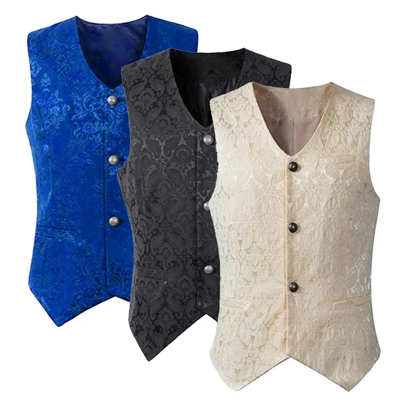 

MJARTORIA Mens Polyester Gothic Victorian Retro Short Flower Print Vest Steampunk Leisure Waistcoat
