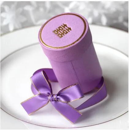 Бежевый Розовый Фиолетовый Синий D5.2* H7.8cm круглые вечерние свадебные коробки с шоколадными конфетами, HBL5