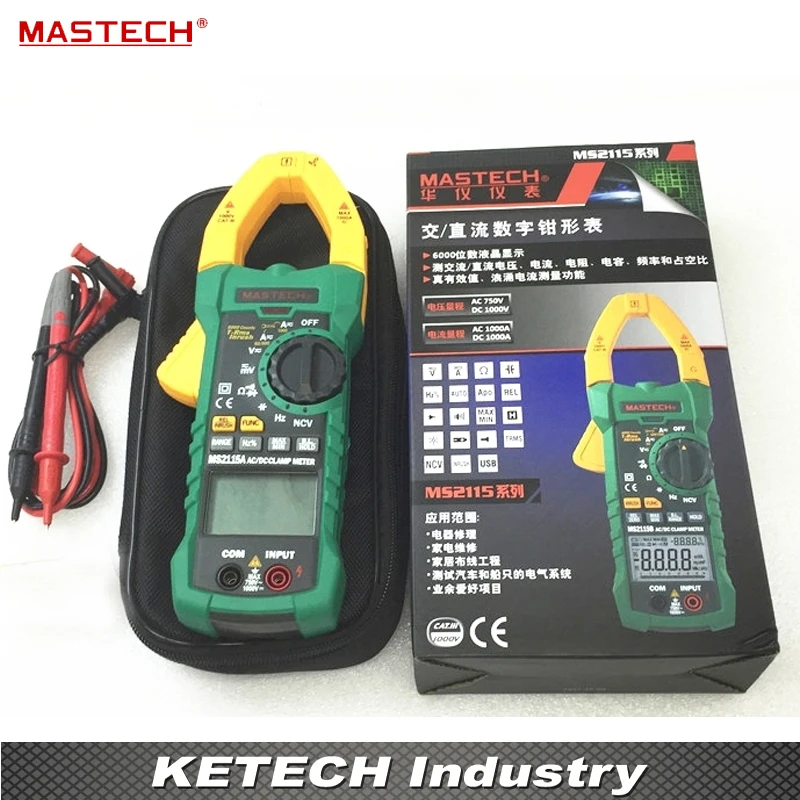 

DIGITAL DC AC Clamp Meters Multimeter True RMS Voltage Current Resistance Capacitance 1000A Tester MASTECH MS2115A