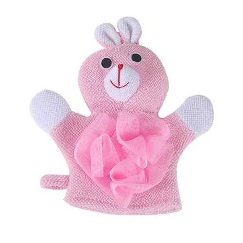 XZJJA Мультяшные животные банные перчатки мягкие не вредят коже милый цветок детской ванны для тела Wisp сухая кисть для отшелушивания чистящее оборудование - Цвет: Pink Bate Gloves