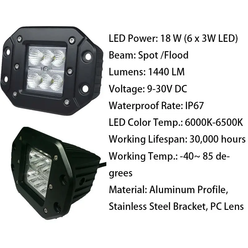 18w Led Work Light Off Road SUV Led Boat Light for Ford F150 Truck Tractor Led Driving Light Lamp Flush Cover Super Flush mount Off Road Lighting (2)