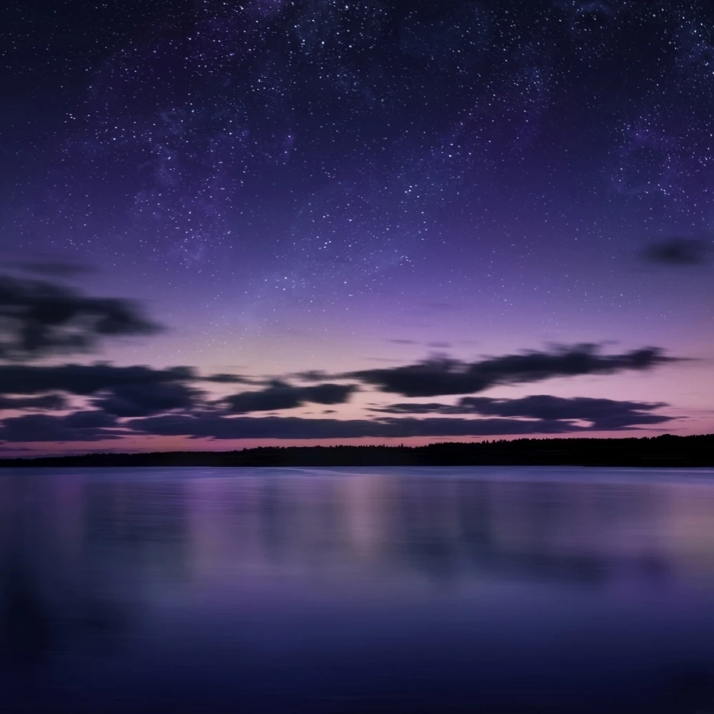 Tranquil lake against starry sky  Russia Poster Print (28 x 28)