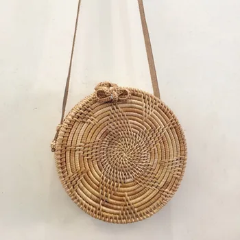 

Dropshipping 2018 Rattan Round Bags Summer Travel Bag Circle Beach Bags for Women Handmade Crossbody Shoulder Rattan Handbags