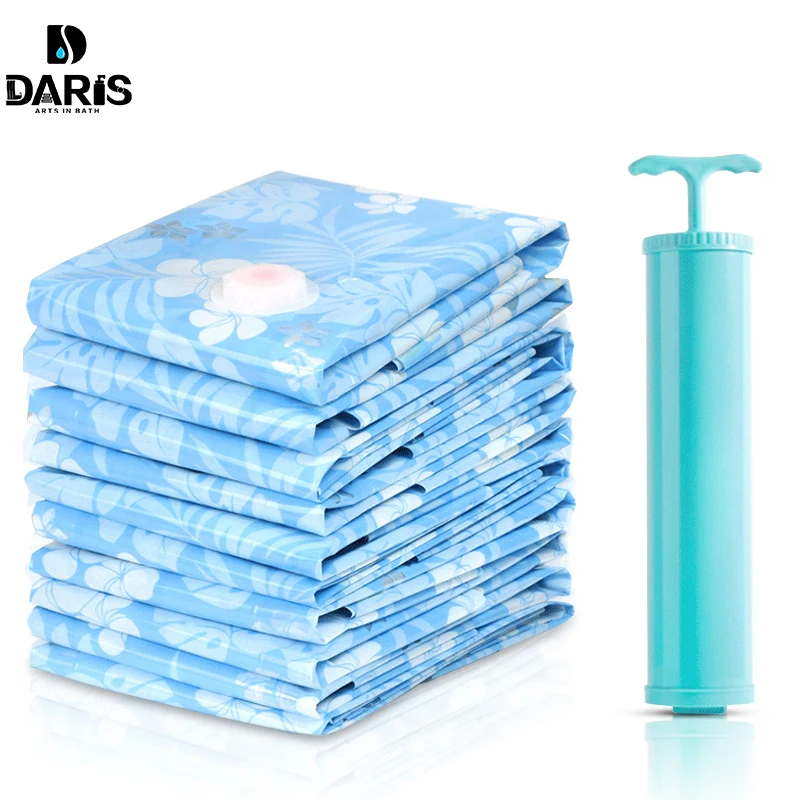 

Space Save Premium Reusable Vacuum Storage Bags Save 80% More Storage Space Double Zip Seal Leak Valve Travel Hand Pump Included
