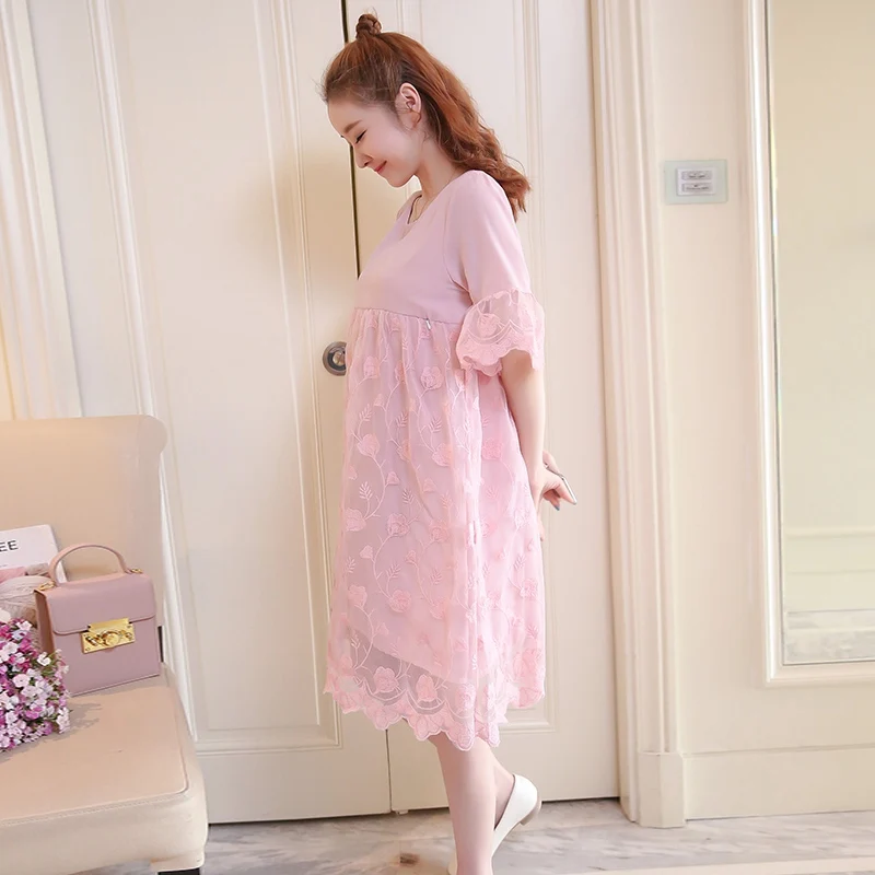 

Breastfeeding clothes out dress summer new embroidered mesh feeding clothes pregnant women chiffon dress