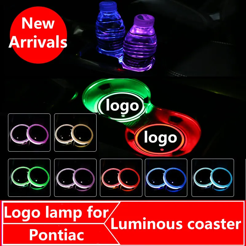 

2X Car Logo Light LED Cup Drink Holder Anti Slip Stickers For Pontiac vibe firebird g6 solstrice 2003 g8 Accessories