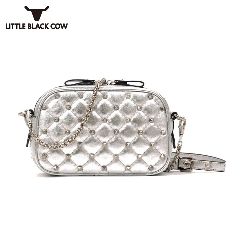 

2018 New Sheepskin Womens Bag Rivet Ladies Sling Chain Bag Fashion Small Wicker Shoulder Bags Women Crossbody Schoudertas Dames