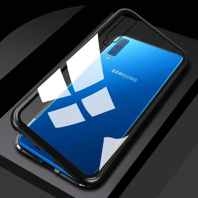 Магнитный флип-чехол для samsung galaxy a7 a9 2018 a750f чехол с закаленным стеклом задняя