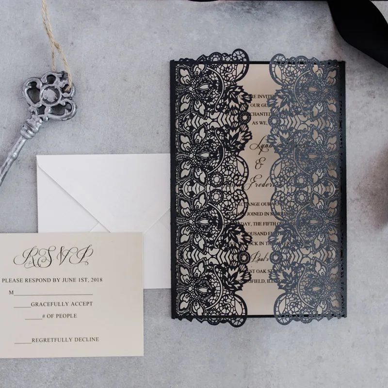 50 шт. пилинг бумага элегантное цветочное роскошное свадебное приглашение с полый лазерный разрез пригласительные открытки вечерние приглашения