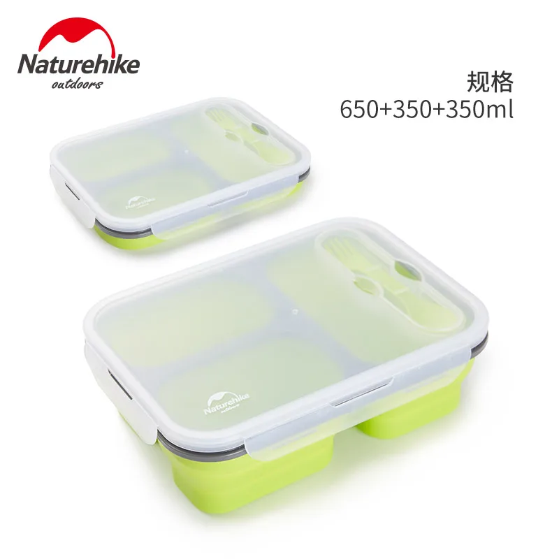 Naturehike Силиконовые Складные Bento Box Складной Портативный Ланч-бокс для еды столовая посуда контейнер для еды миска - Цвет: L Three grids