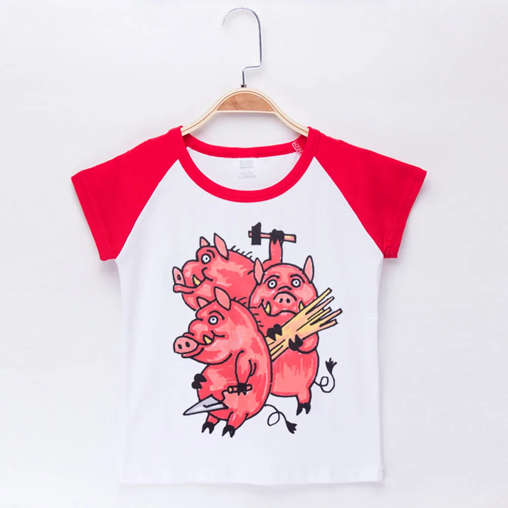 Новинка года, повседневная детская футболка, топ с принтом «Свинка», хлопковый реглан, детская одежда, детские короткие футболки для мальчиков, футболки для маленьких девочек - Цвет: Red