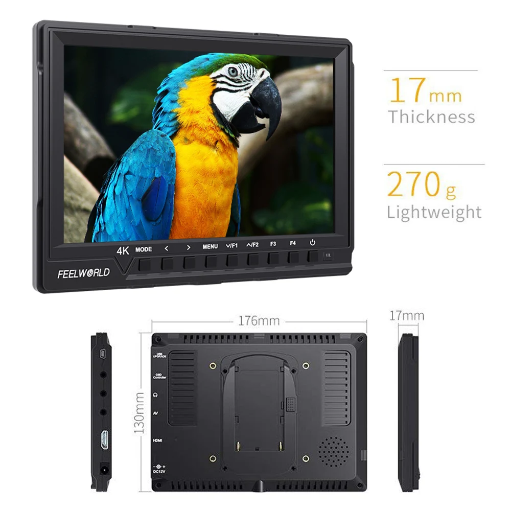 FEELWORLD FW760 7 Inch Camera Field Monitor 4K HDMI DSLR Video Assist Full HD 1920x1200 IPS Screen 1200:1 High Contrast Display