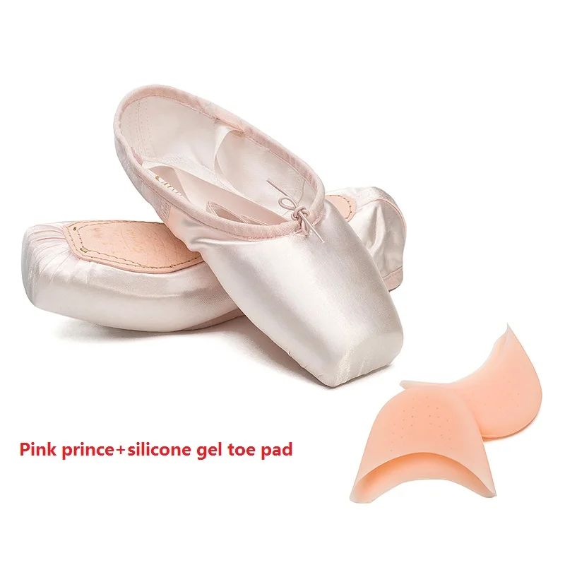 Sansha балетки для взрослых и детей; розовые/черные/красные Сатиновые туфли для девочек и женщин; профессиональная танцевальная обувь с лентами; силиконовая подкладка - Цвет: Prince and Pad  Pink