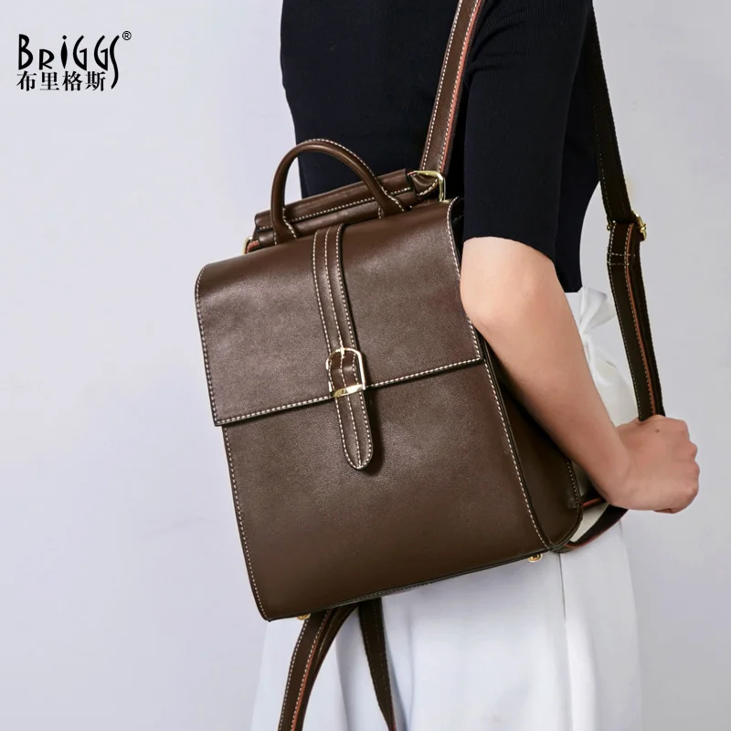 

BRIGGS women backpack vintage genuine leather backpack for teenage girls school backpacks large capacity shoulder bags female
