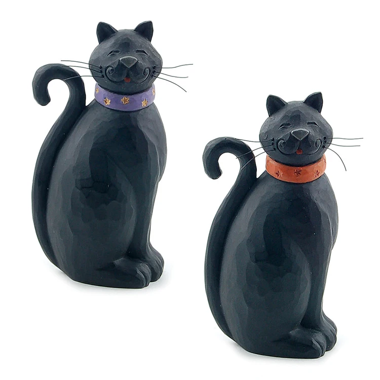 

2pcs Twins Cute Black sitting Cat Figurines House Animal Miniature Fairy Garden Ornaments Vintage Home Decor Everyday Collection