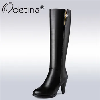 

Odetina 2019 Fashion Women Knee High Riding Boots Elegant Round Toe Side Zipper High Heel Winter Boots For Ladies Big Size 34-45