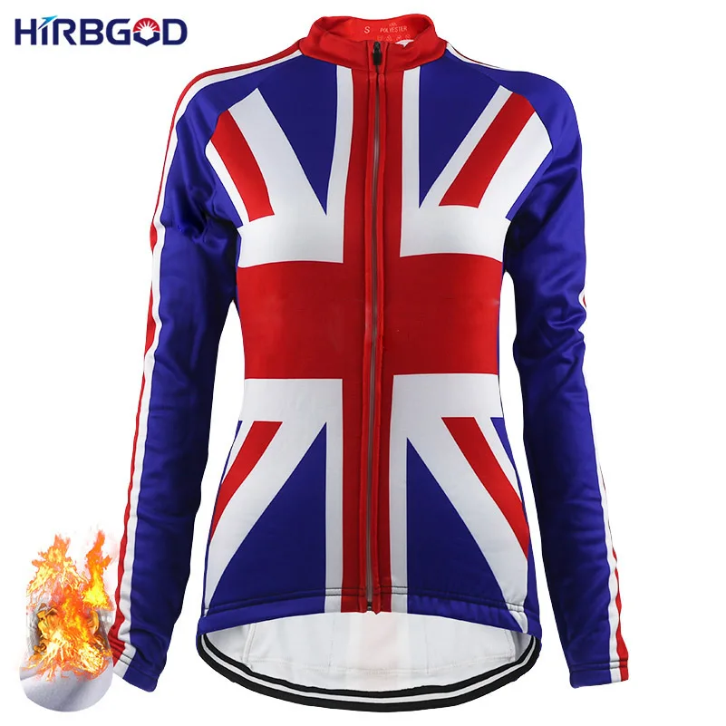 

HIRBGOD British Flag Women Cycling Jersey Winter Long Sleeve Windproof Thermal Fleece Top Quality MTB Cycling Wears Jacket,NR214
