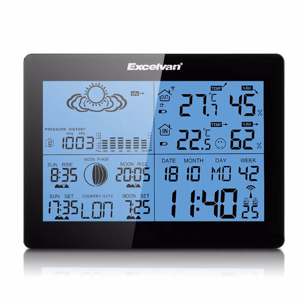EXCELVAN Wireless Digital Alarm Clock Thermometer With Calendar And Snooze Function Temperature