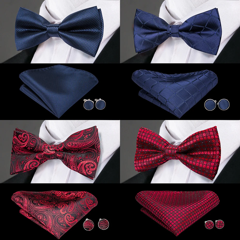 Hi-Tie классические галстуки-бабочки для мужчин 100% Шелковый бабочка предварительно завязанный Галстук-бабочка карман Квадратные запонки