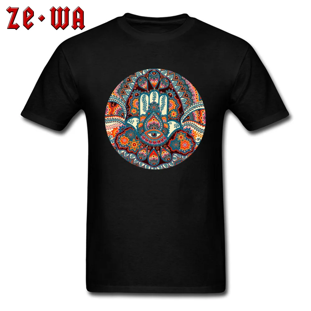 Hamsa Hand 20472 Short Sleeve Tops Shirts Summer Autumn Crewneck 100% Cotton Man Top T-shirts Printing T Shirts Latest Hamsa Hand 20472 black