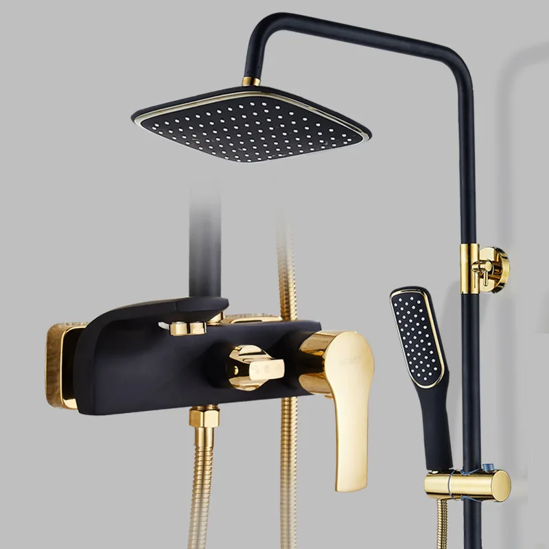 Европейский роскошный набор для ванной душа черный золотой дождевая система Твердый латунный Смеситель для ванной комнаты Аксессуары для ванной комнаты душевая панель