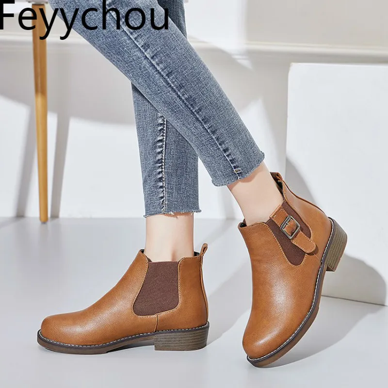 

Women Boots Autumn Winter Med Heel Warm Pu Elastic Fabric Ankle Chelsea Motorcycle Shoes 2018 New Sexy Fashion Casual Black