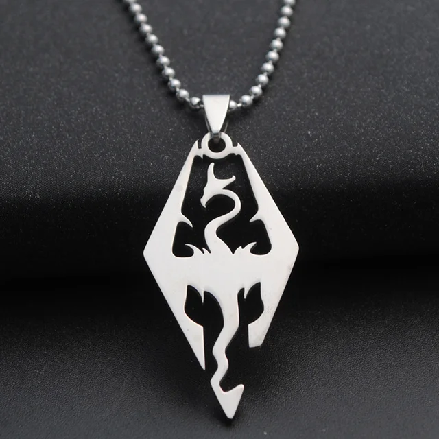 Skyrim Necklace For Men Titanium Stainless Steel Skyrim Dragon Pendant Elder Scrolls V Skyrim