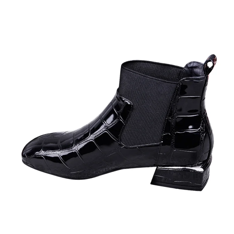 Шикарные женские ботинки; блестящая обувь из искусственной кожи; сезон осень-зима; женские ботильоны с квадратным носком на квадратном каблуке; botas mujer