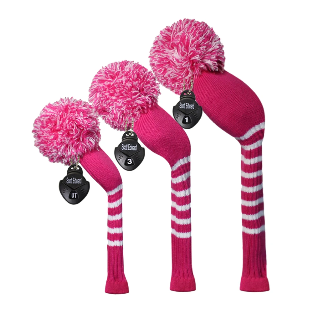 Rose Color Ladies' Knit Golf Headcover set of 3 for Driver(460cc