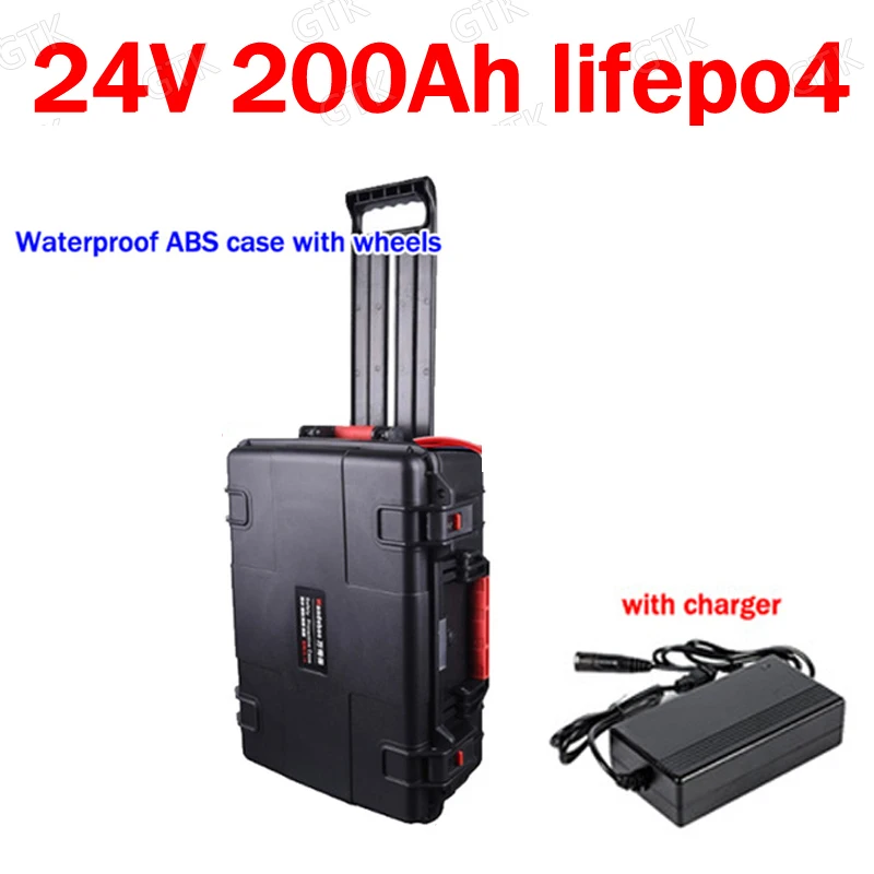 

GTK waterproof 24V 200AH Lifepo4 lithium battery BMS with wheel trolley case for caravan boat rechargeable ev car +20A Charge