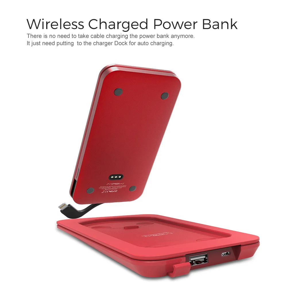  MIPOW MFI Certified 7000mAh Portable Ultra-thin Power Bank Battery Built in USB Cable With Wireless