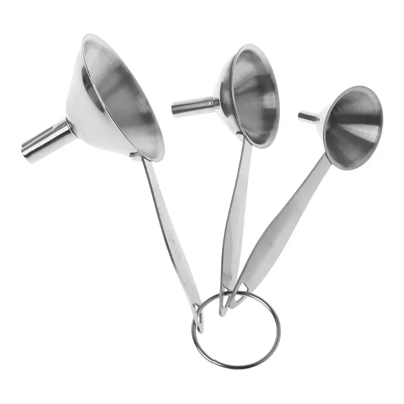 

3pcs Stainless Steel Funnels With Handles Portable Flagon Flask Funnels Oil Leak Tools