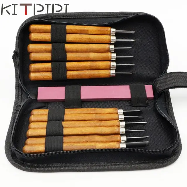 KITPIPI Wood Handle 13pcs Scalpel Tools Wood Carving Tools Set Cutter Woodcut Knife Hand Tool Kit DKD8199