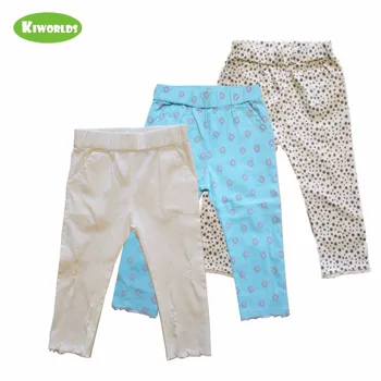 

Spring Hot Sale White bule black dots Cotton Girls Leggings, cute patterns and Pockets, slim Lace Cuffs Pencil Pants for Girls